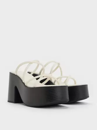 Strappy Crossover Platform Mules  - cream offers at S$ 39.5 in Charles & Keith