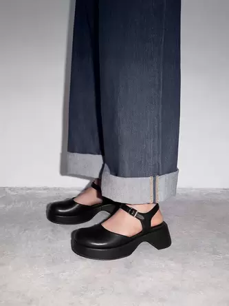 Nerina Ankle-Strap Platform Flats  - black offers at S$ 55.9 in Charles & Keith