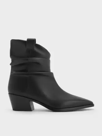 Ruched Almond-Toe Cowboy Ankle Boots  - black offers at S$ 63.9 in Charles & Keith