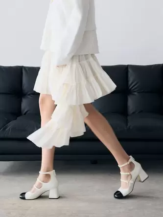 Patent Triple-Strap Cap-Toe Mary Jane Pumps  - white offers at S$ 55.9 in Charles & Keith