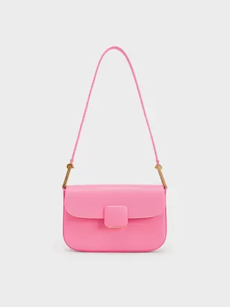 Koa Square Push-Lock Shoulder Bag  - pink offers at S$ 48.9 in Charles & Keith