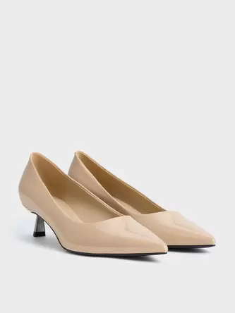 Patent Pointed-Toe Kitten-Heel Pumps  - nude offers at S$ 47.9 in Charles & Keith