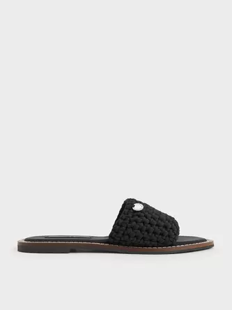 Woven Slide Sandals  - black textured offers at S$ 53.1 in Charles & Keith