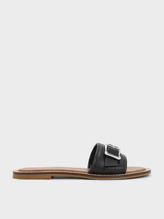 Buckled Slide Sandals  - black offers at S$ 39.8 in Charles & Keith