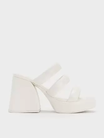 Tattie Puffy-Strap Platform Mules  - white offers at S$ 39.9 in Charles & Keith