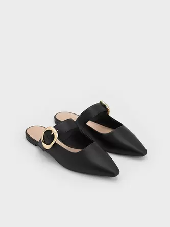 Buckle-Strap Flat Mules  - black offers at S$ 45.5 in Charles & Keith