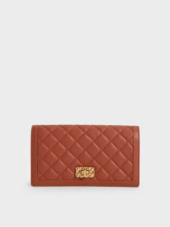 Micaela Quilted Long Wallet  - brick offers at S$ 41.9 in Charles & Keith