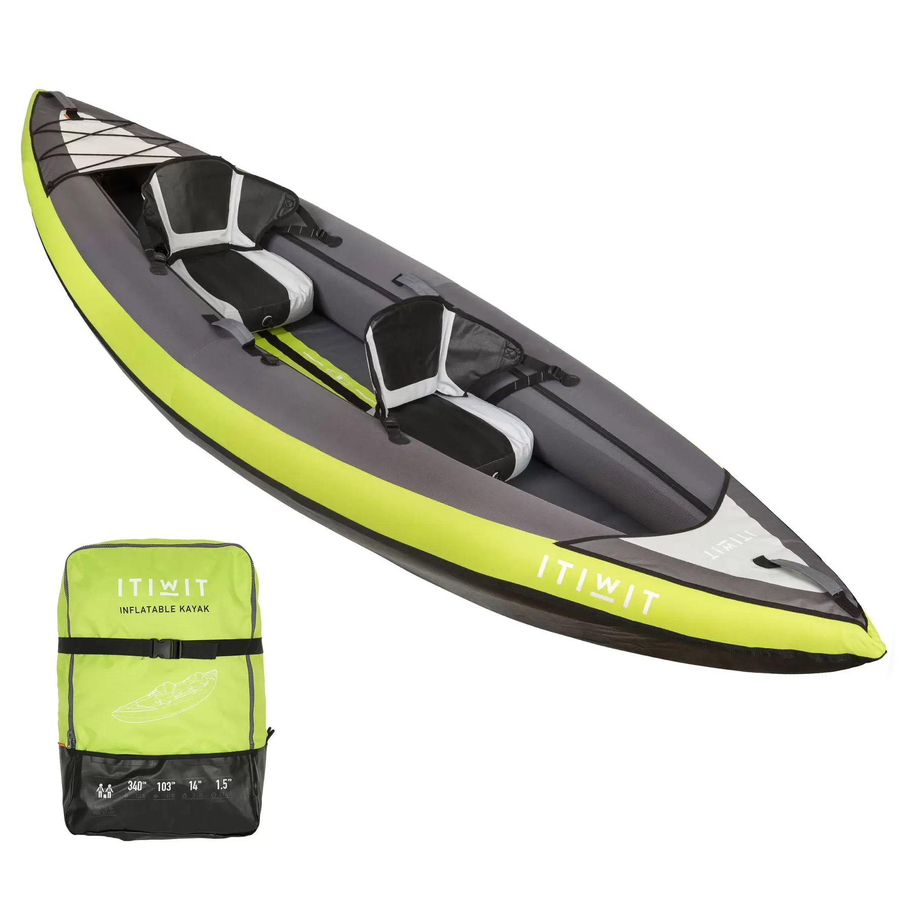 100 1/2 Places INFLATABLE TOURING KAYAK - GREEN offers at S$ 299 in Decathlon