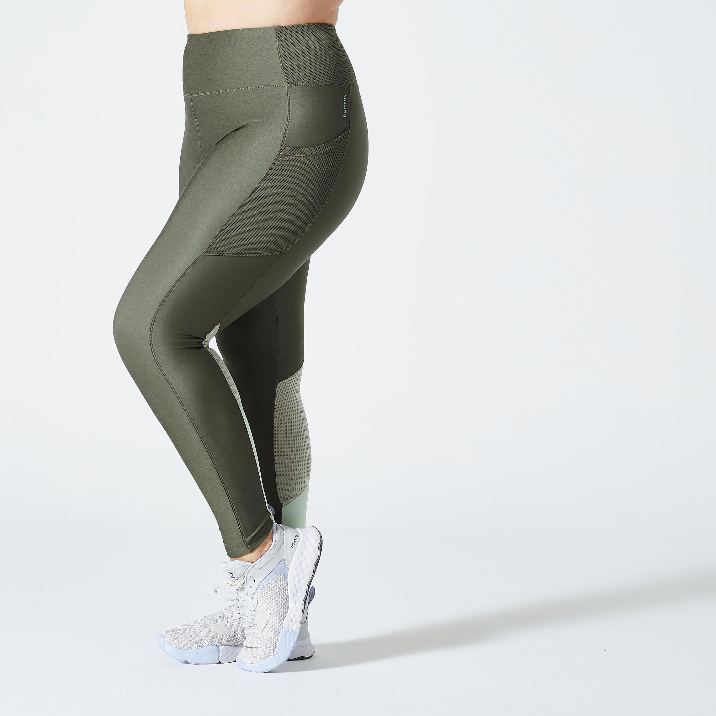 Women's Fitness Cardio Leggings with Phone Pocket - Khaki/Green offers at S$ 12.9 in Decathlon