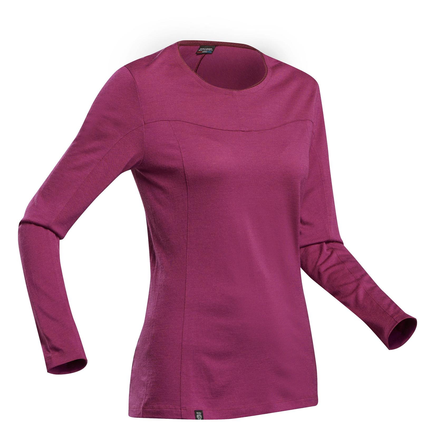Women Trekking Long-Sleeved T-Shirt Forclaz Trek500 Merino - Purple offers at S$ 39.9 in Decathlon