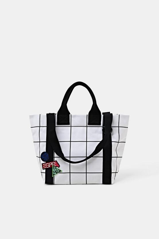 Grid Print Cotton Canvas Tote offers at S$ 186.9 in Esprit
