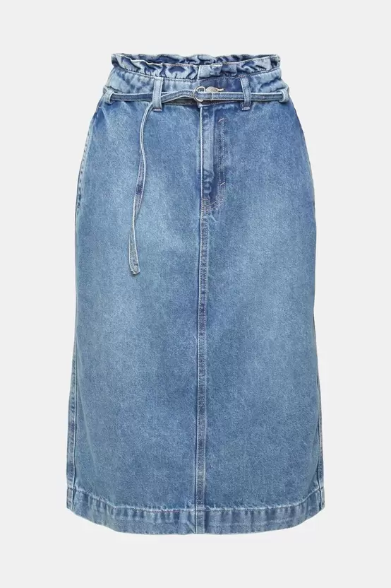 Denim skirt with paperbag waistband offers at S$ 350 in Esprit