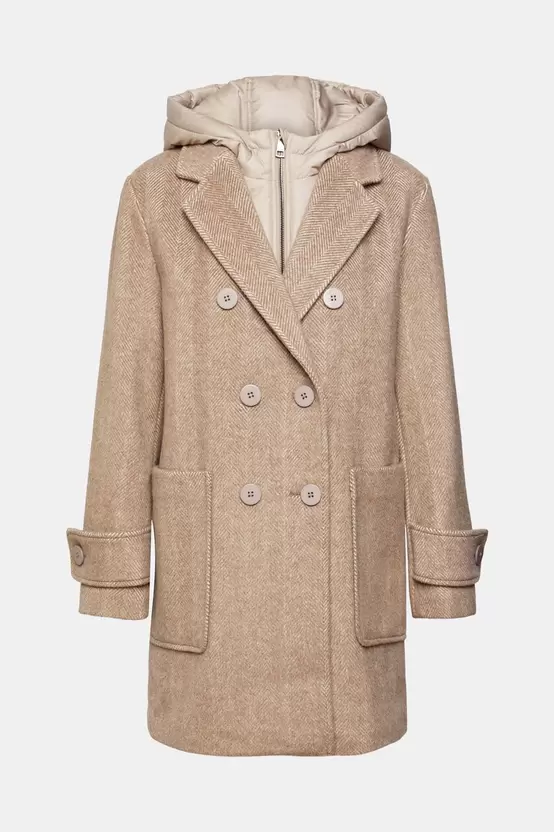 Wool blend coat with detachable hood offers at S$ 900 in Esprit