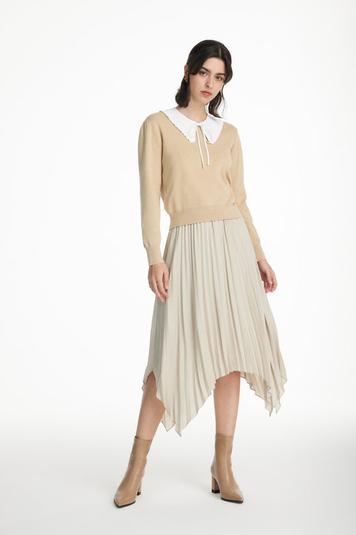 Florence Soft Touch Chiffon Pleated Asymmetric Hem Skirt with Elastic Waistband offers at S$ 49 in G2000