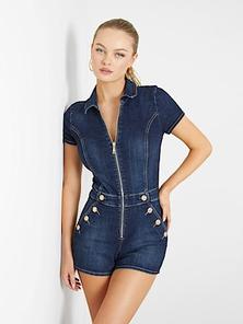 Exposed buttons denim jumpsuit offers at S$ 140 in Guess