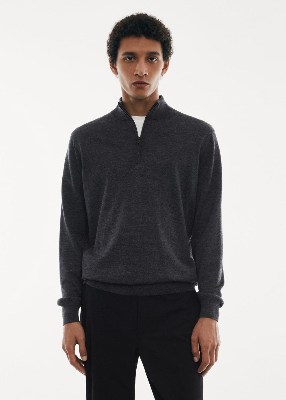 100% merino wool sweater with zip collar offers at S$ 89.9 in HE by Mango