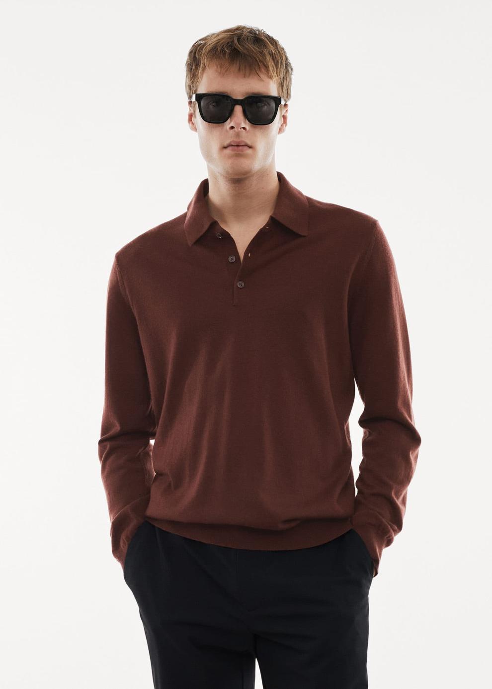 100% merino wool long- sleeved polo shirt offers at S$ 89.9 in HE by Mango
