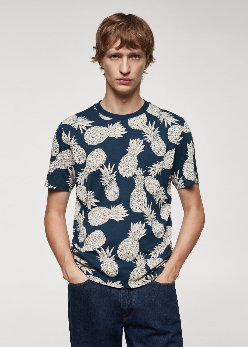 100% cotton shirt with pineapple print offers at S$ 39.9 in HE by Mango