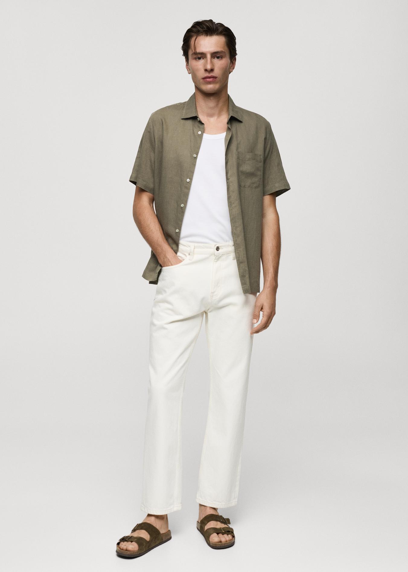Regular-fit linen shirt with pocket offers at S$ 35.9 in HE by Mango