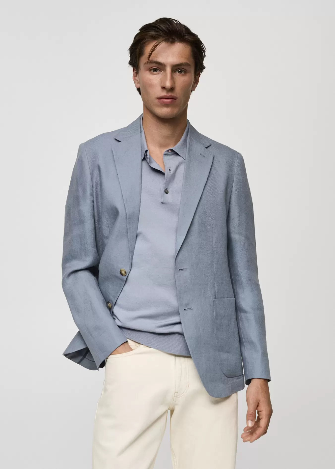 100% linen slim fit blazer offers at S$ 119.9 in HE by Mango