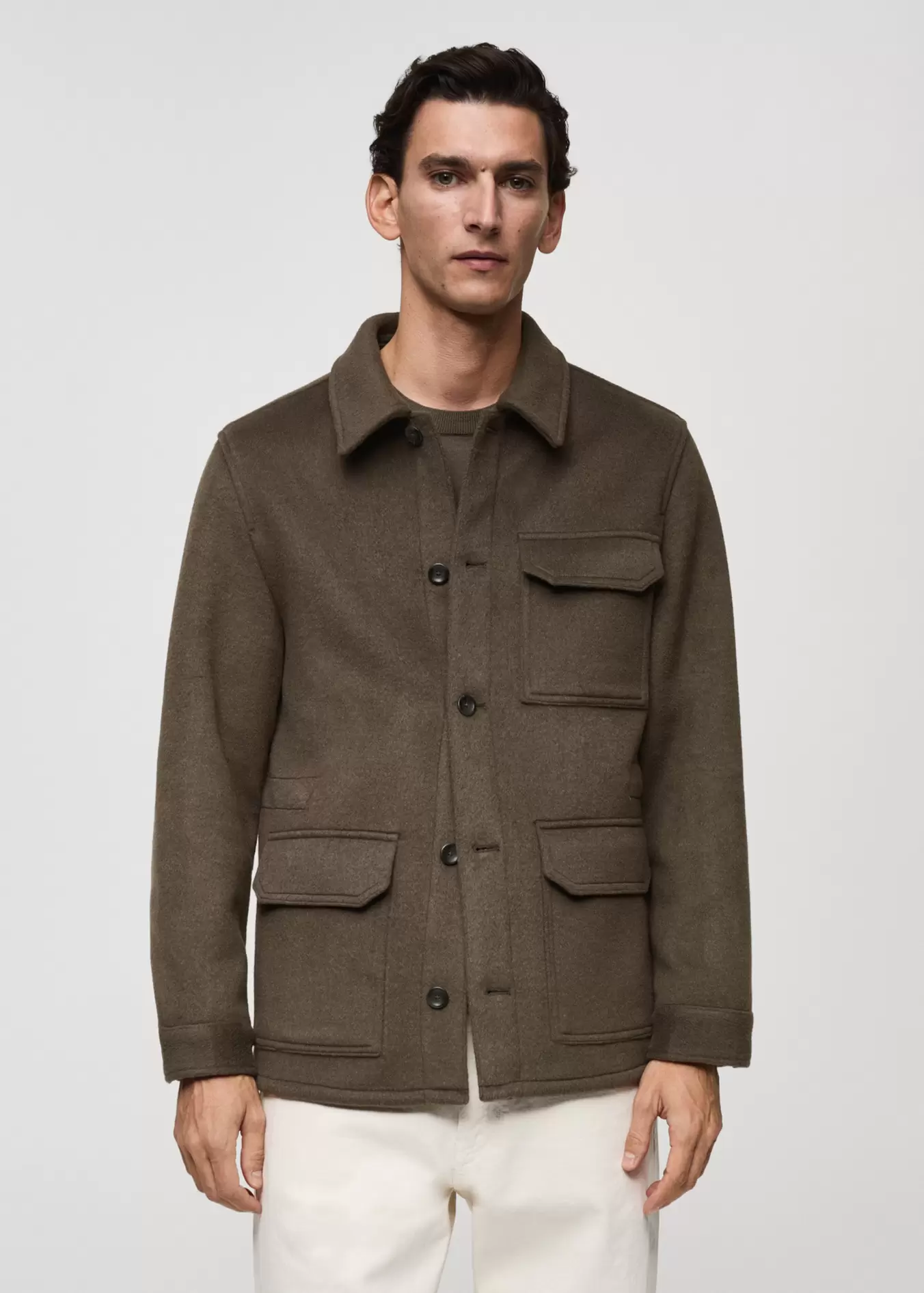 Wool-blend flannel overshirt offers at S$ 149.9 in HE by Mango