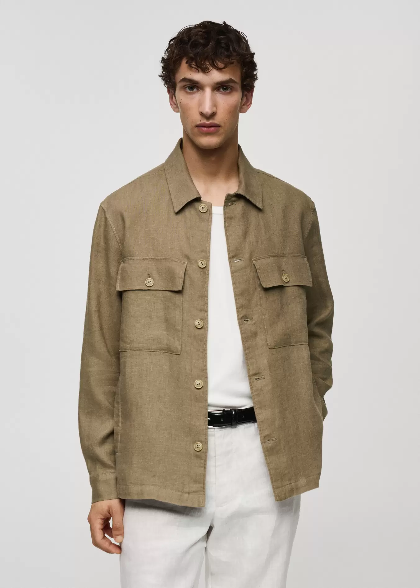 100% linen overshirt with pockets offers at S$ 79.9 in HE by Mango