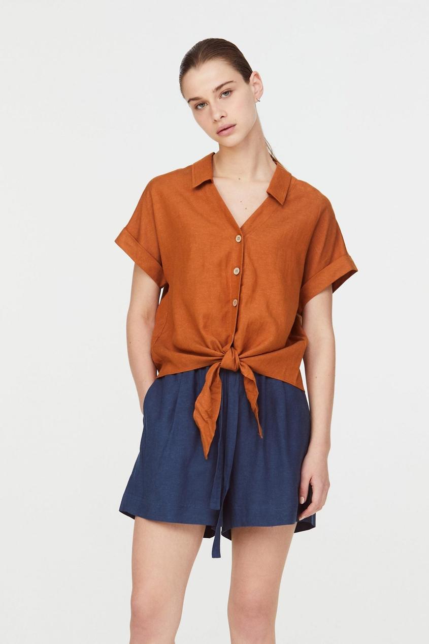 Collared Self-tie Magyar Blouse offers at S$ 29.9 in Iora