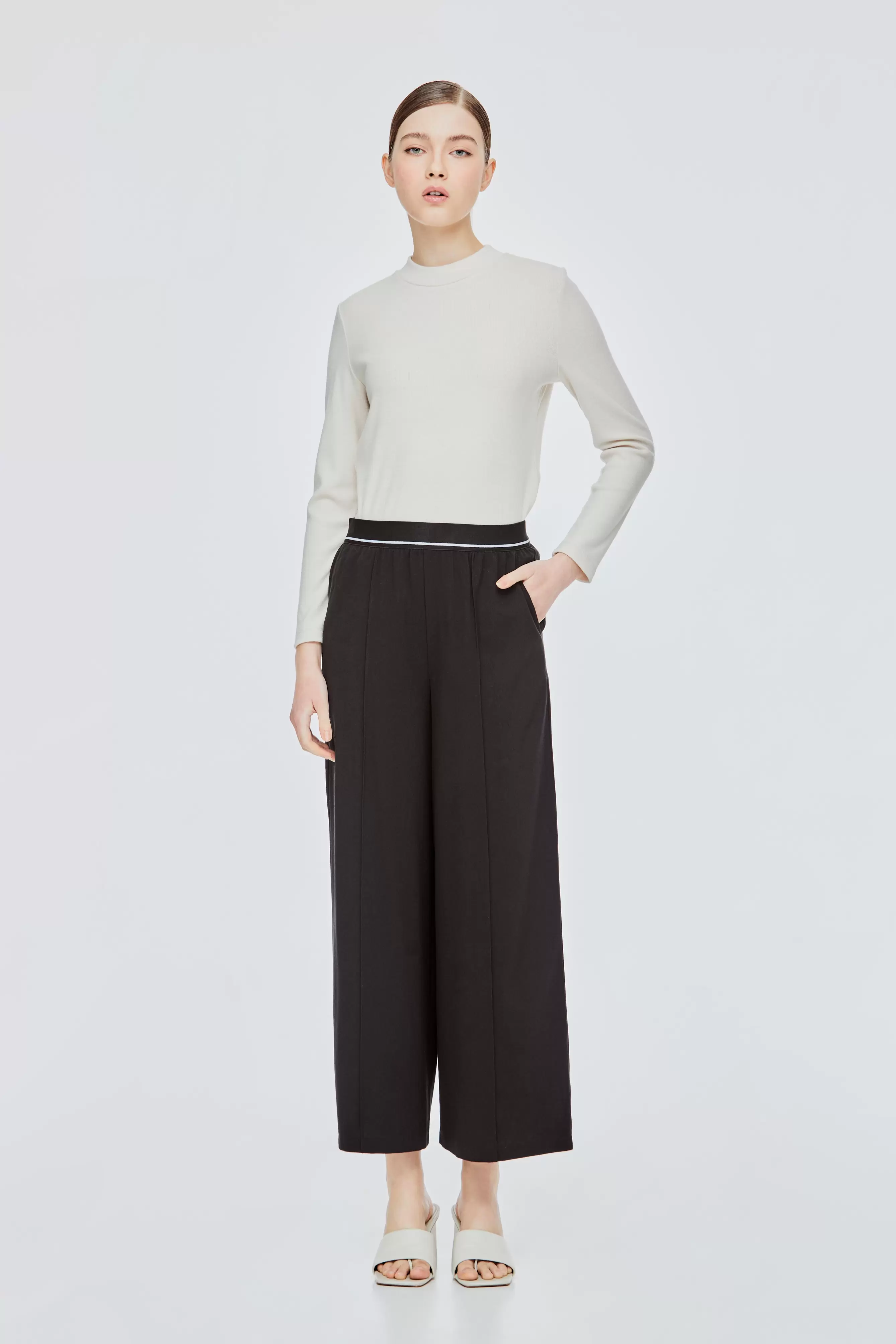 Elastic Waistband Wide Leg Trousers offers at S$ 39.9 in Iora