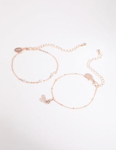 Rose Gold Pearl & Butterfly Bracelet Set offers at S$ 5 in Lovisa