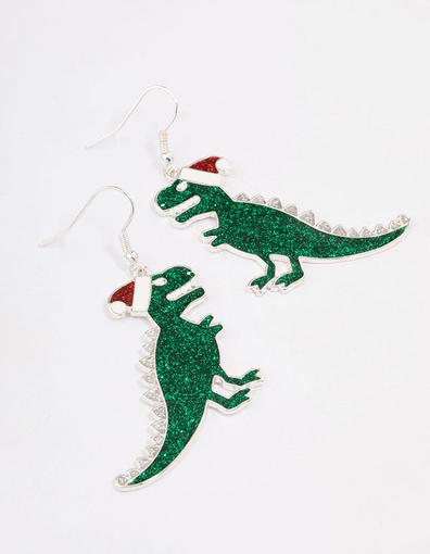 Silver & Green Dinosaur Christmas Drop Earrings offers at S$ 5 in Lovisa