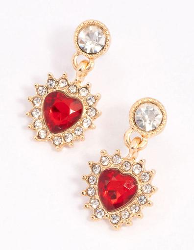 Red Halo Diamante Heart Drop Earrings offers at S$ 5 in Lovisa