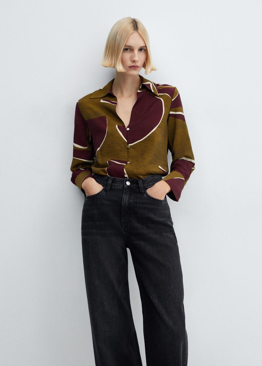 Satin print shirt offers at S$ 49.9 in Mango