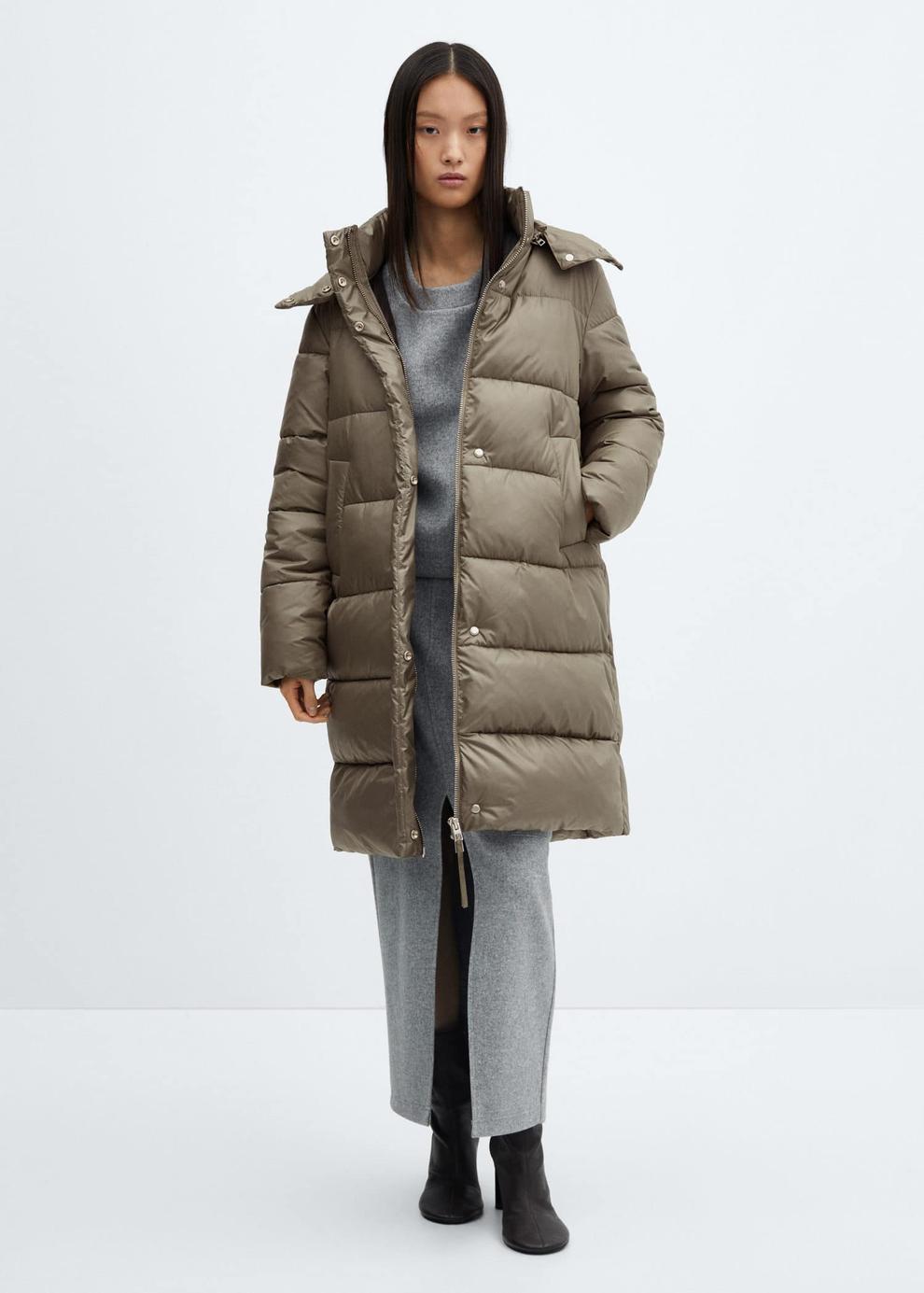 Detachable hood quilted coat offers at S$ 89.9 in Mango