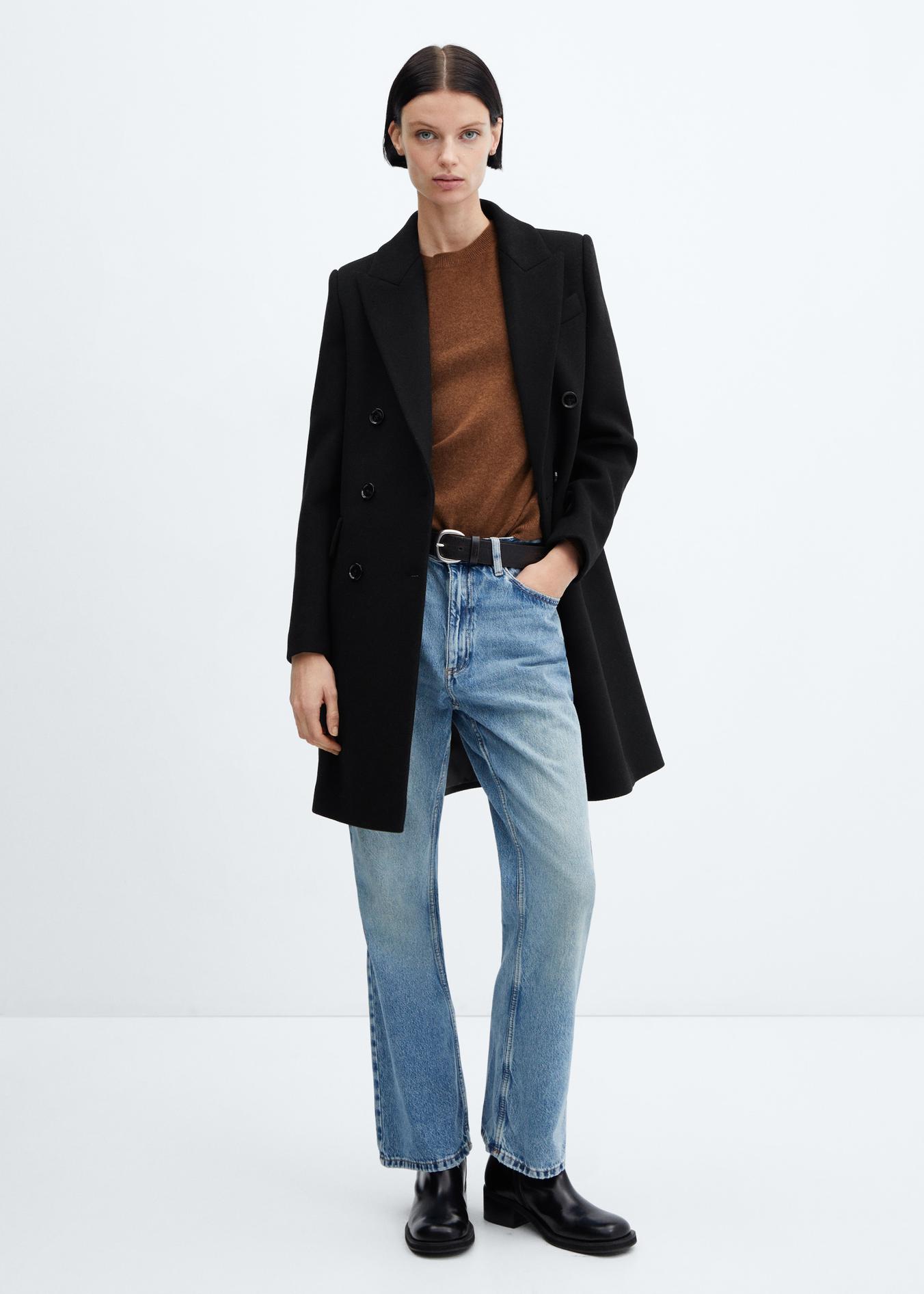 Double-breasted wool coat offers at S$ 79.9 in Mango