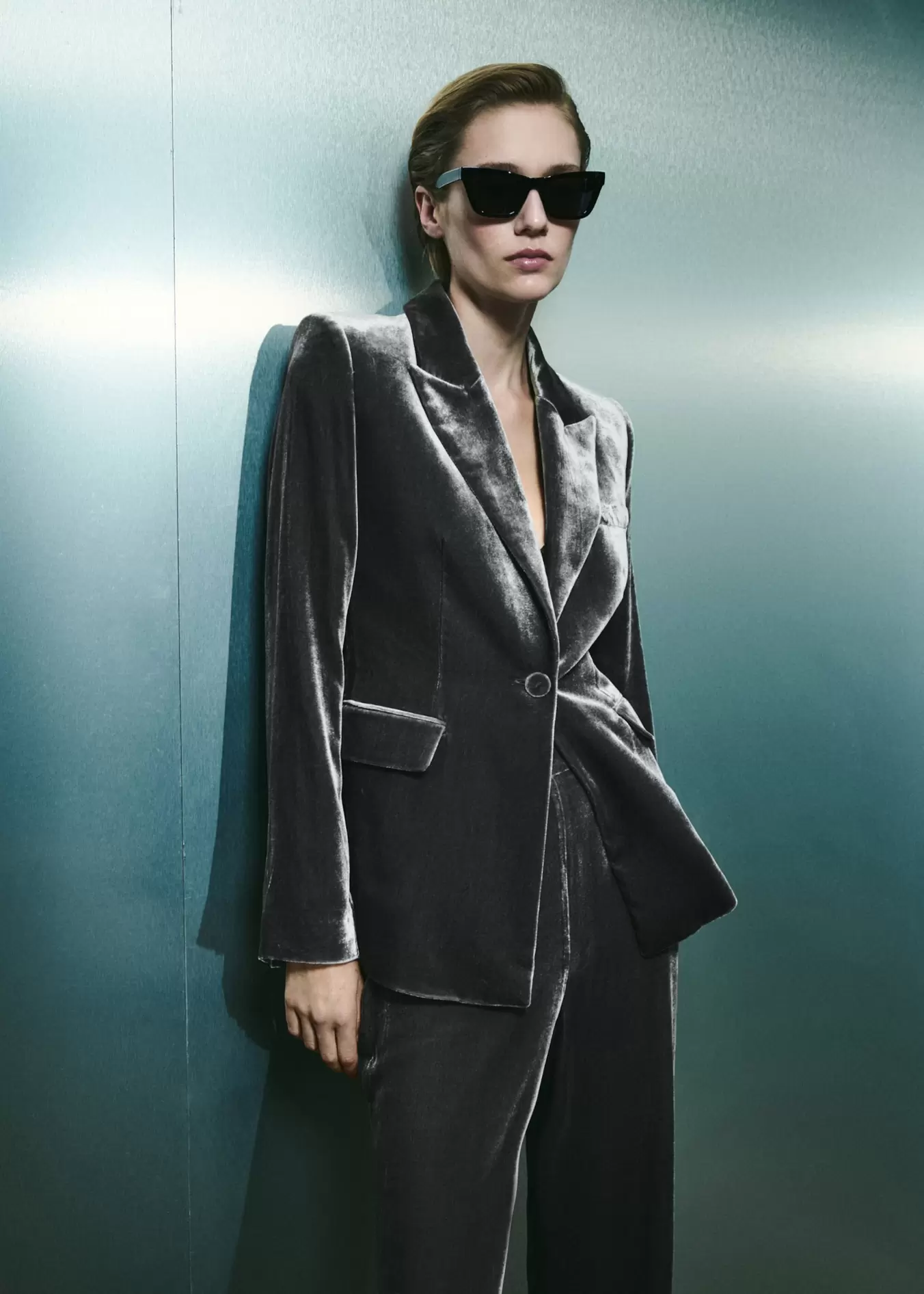 Velvet suit blazer offers at S$ 299.9 in Mango