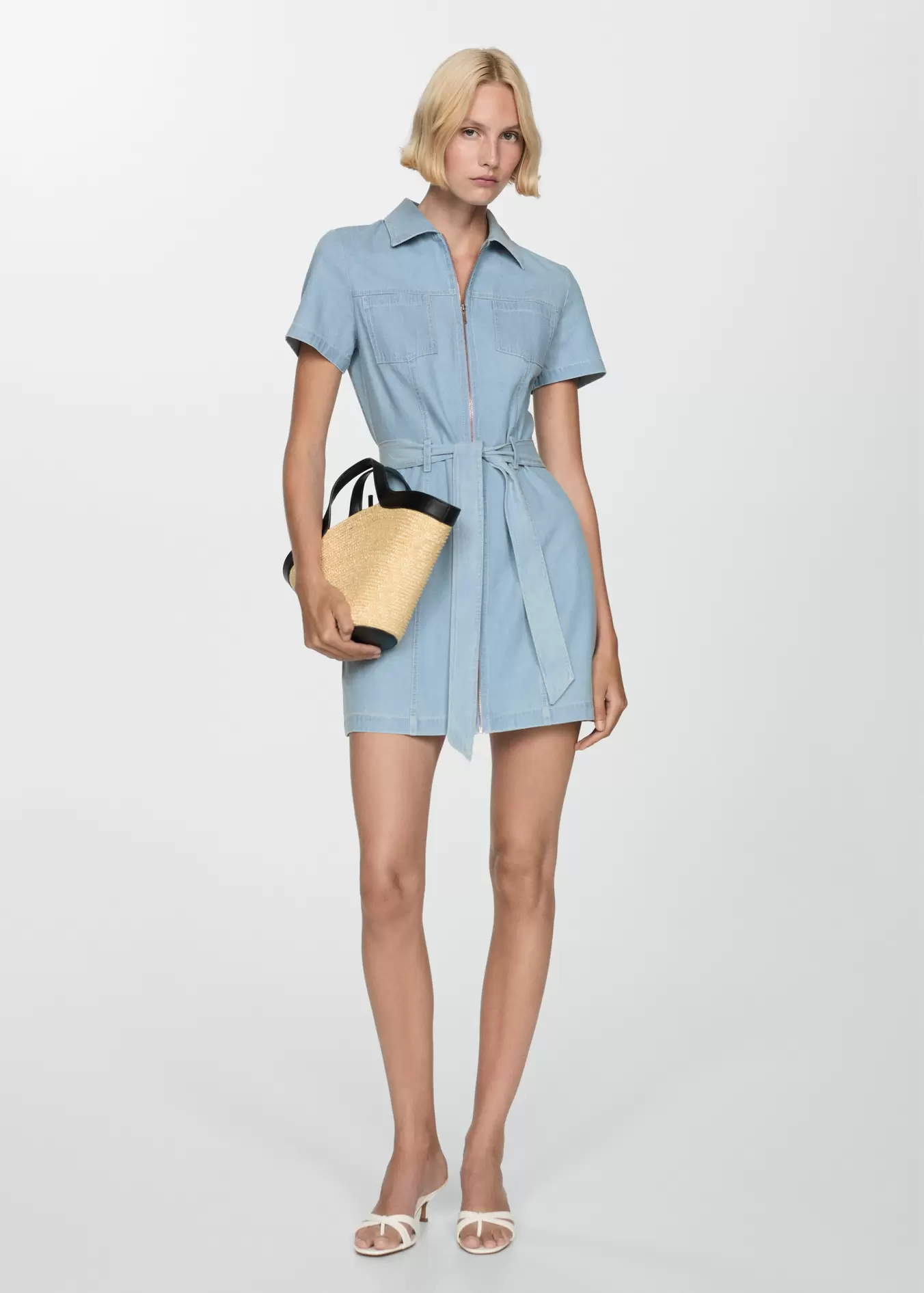 Denim dress with belt offers at S$ 45.9 in Mango