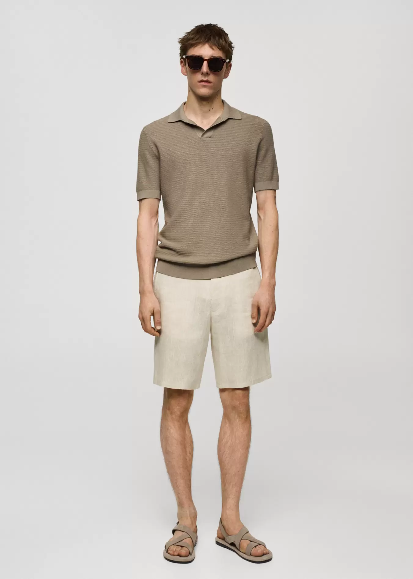 Slim-fit 100% linen bermuda shorts offers at S$ 59.9 in Mango