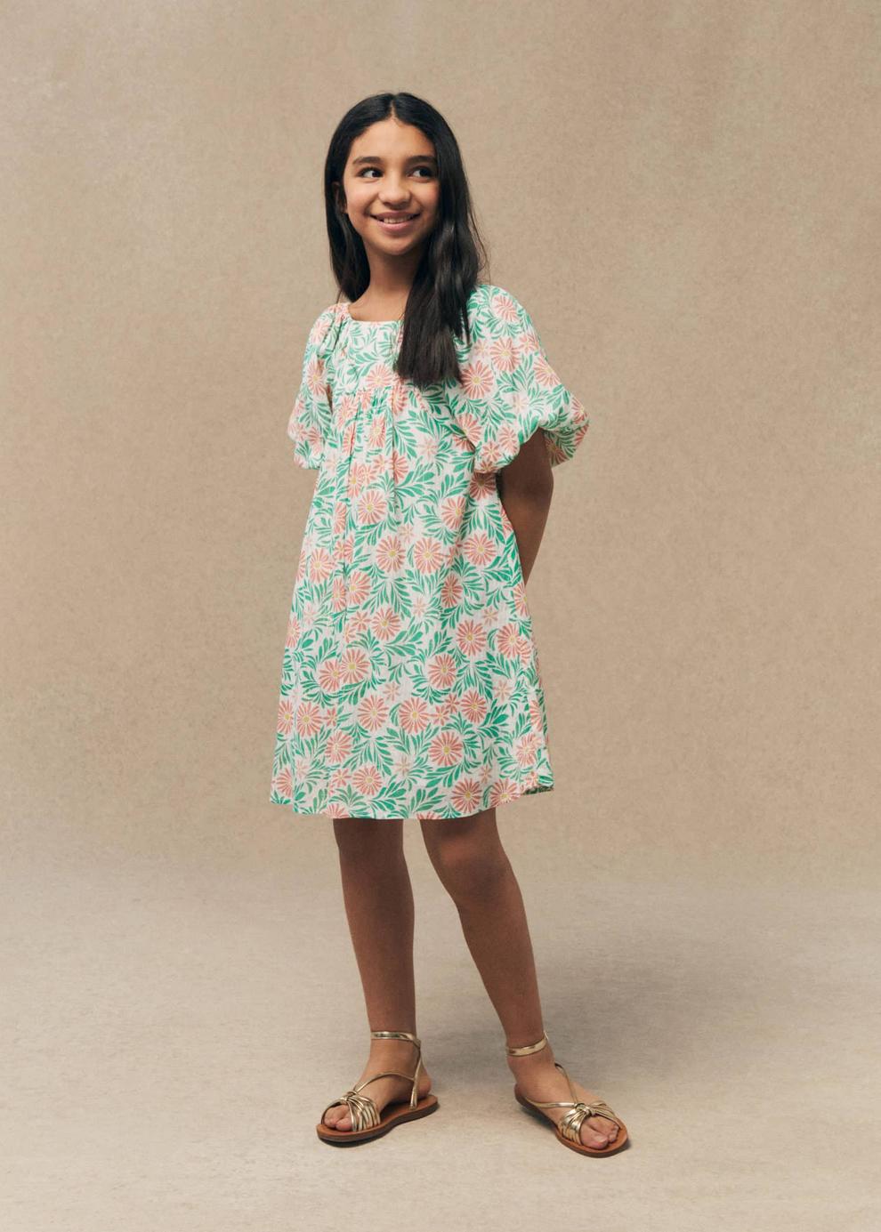 Printed cotton dress offers at S$ 59.9 in Mango Kids