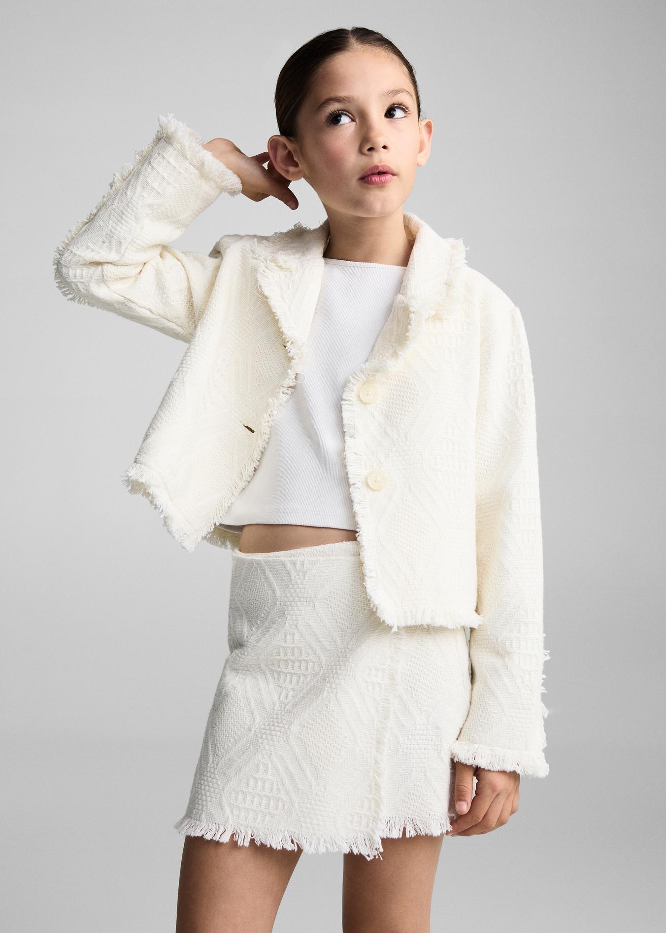 Fringed textured jacket offers at S$ 39.9 in Mango Kids