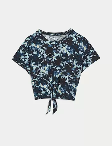 Printed Scoop Neck Tie Front Cropped Top offers at S$ 49.9 in Marks & Spencer