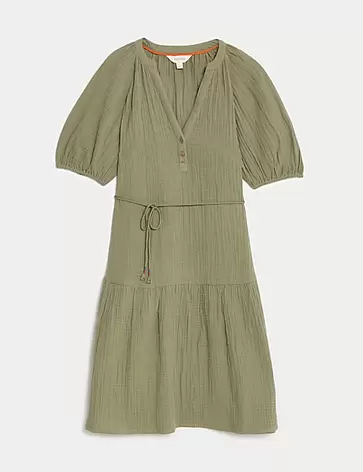 Pure Cotton Textured Notch Neck Tiered Dress offers at S$ 99.9 in Marks & Spencer