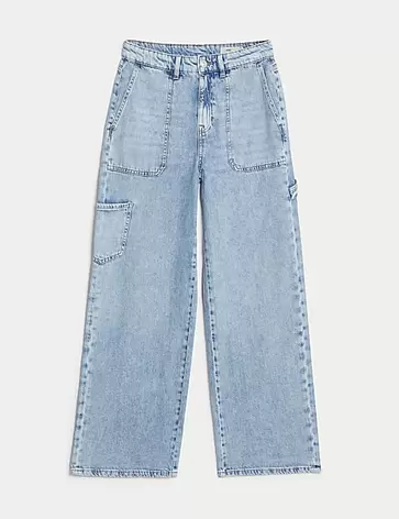 Relaxed High Waisted Carpenter Wide Leg Jeans offers at S$ 99.9 in Marks & Spencer