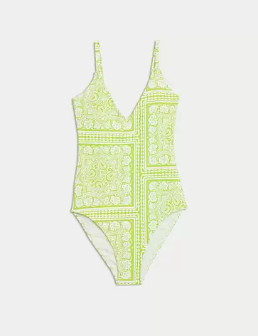 Tummy Control Palm Print Plunge Swimsuit offers at S$ 79.9 in Marks & Spencer