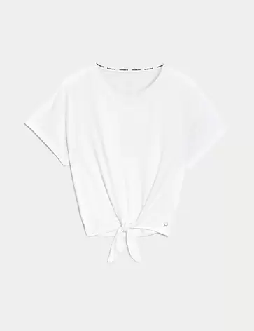 Scoop Neck Tie Front Relaxed Cropped Top offers at S$ 45.9 in Marks & Spencer