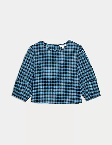 Cotton Blend Checked Blouse offers at S$ 79.9 in Marks & Spencer