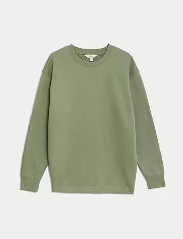 Cotton Rich Crew Neck Longline Sweatshirt offers at S$ 52.9 in Marks & Spencer