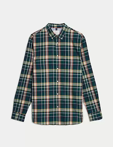 Cotton Rich Check Oxford Shirt offers at S$ 99.9 in Marks & Spencer