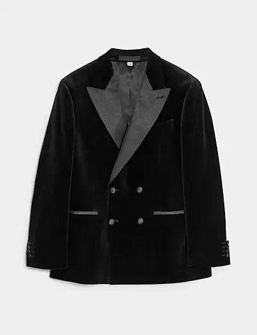 Pure Cotton Velvet Double Breasted Blazer offers at S$ 299.9 in Marks & Spencer