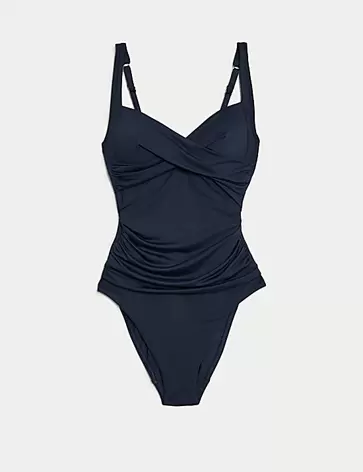 Tummy Control Ruched Plunge Swimsuit offers at S$ 79.9 in Marks & Spencer