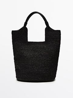 Raffia tote bag with leather strap offers at S$ 345 in Massimo Dutti